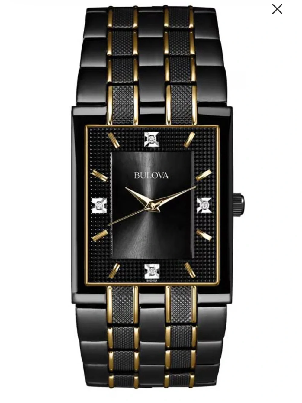 Men's Bulova Diamond Accent Two-Tone Black & Gold Rectangular Dial (98D004) NWT